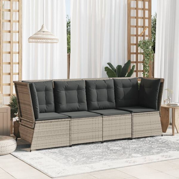 vidaXL Garten-Ecksofa mit Kissen Hellgrau Poly Rattan