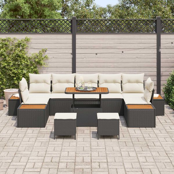 vidaXL Garten-Sofa-Set mit Kissen 10 pcs Schwarz Poly Rattan