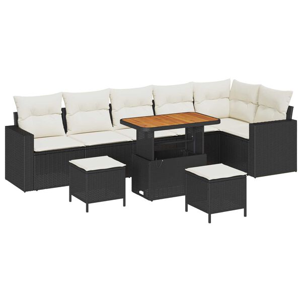 vidaXL Gartensofa-set mit Kissen 11 pcs Schwarz und Creme Poly-Rattan