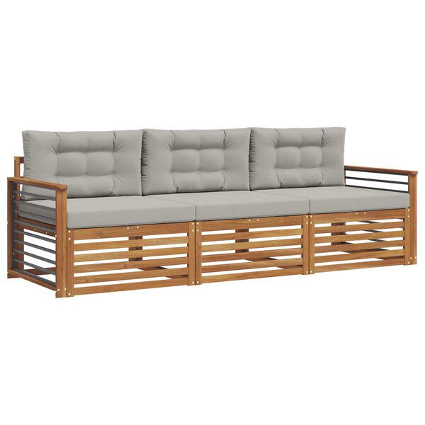 vidaXL Outdoor-Sofagarnitur mit Kissen 3 pcs Nat&uuml;rlich und Hellgrau