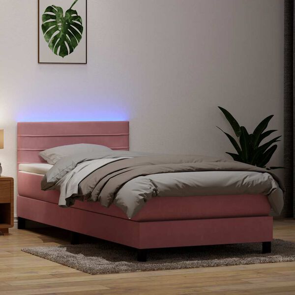 vidaXL Boxspringbett mit Matratze & LED Rosa 100x220 cm Samt