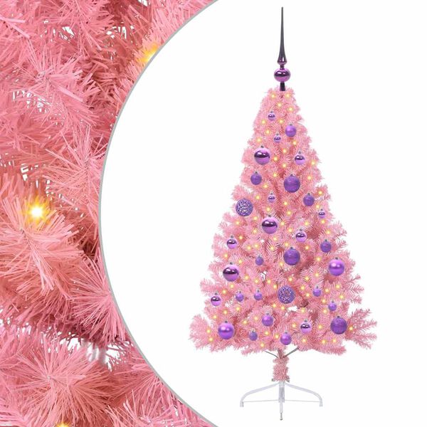vidaXL K&uuml;nstlicher vorbeleuchteter Weihnachtsbaum Rosa 120 cm PVC