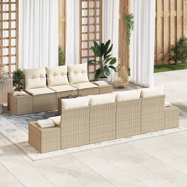 vidaXL Garten-Sofa-Set mit Kissen 8 pcs Beige Poly-Rattan