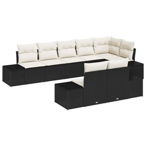 vidaXL Gartensofa-set mit Speicher 8 pcs Schwarz und Creme Poly Rattan