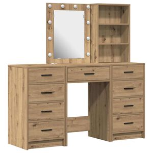 vidaXL Schminktisch mit Spiegelbeleuchtung 3 pcs Braun Holzwerkstoff