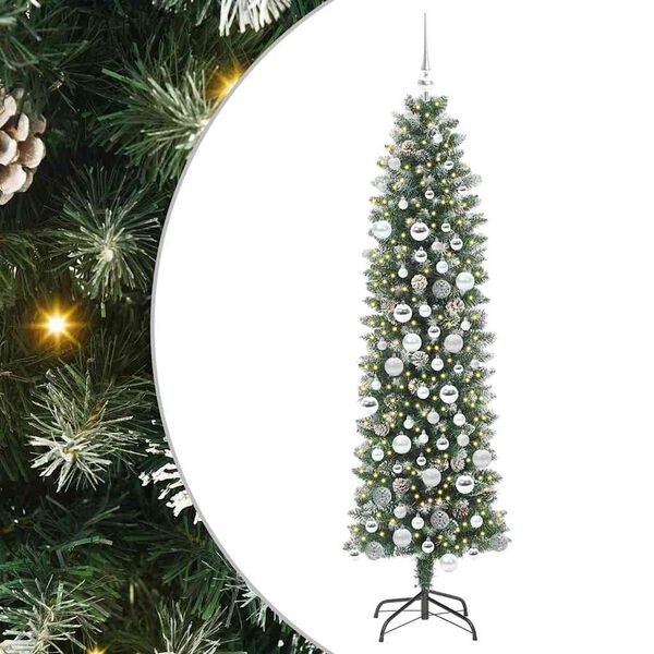 vidaXL K&uuml;nstlicher schlanker Weihnachtsbaum Gr&uuml;n und Wei&szlig; 180 cm