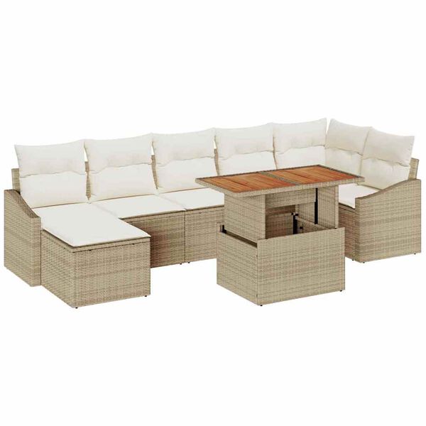 vidaXL Garten-Sofa-Set mit Speicher 8 pcs Beige Poly Rattan