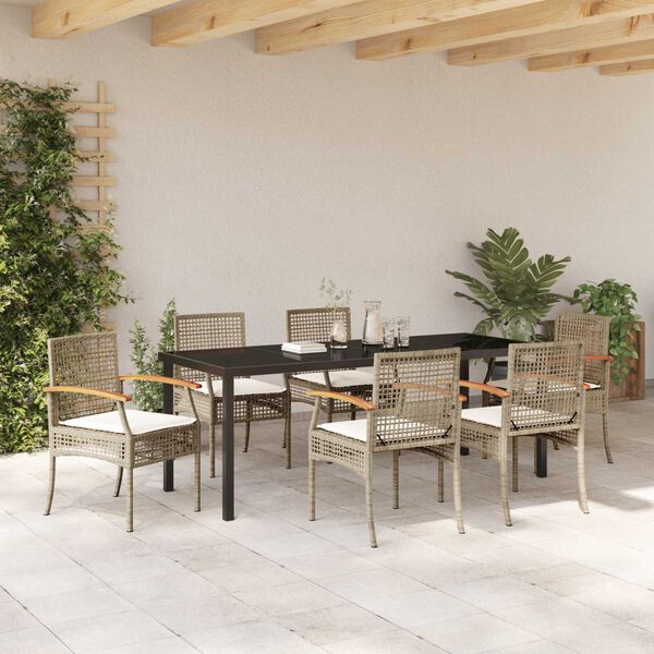 vidaXL Garten Essgruppe 7 pcs Beige Poly-Rattan