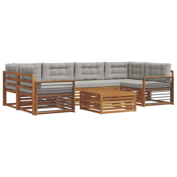 vidaXL Outdoor-Sofagarnitur mit Kissen 7 pcs Nat&uuml;rlich und Hellgrau