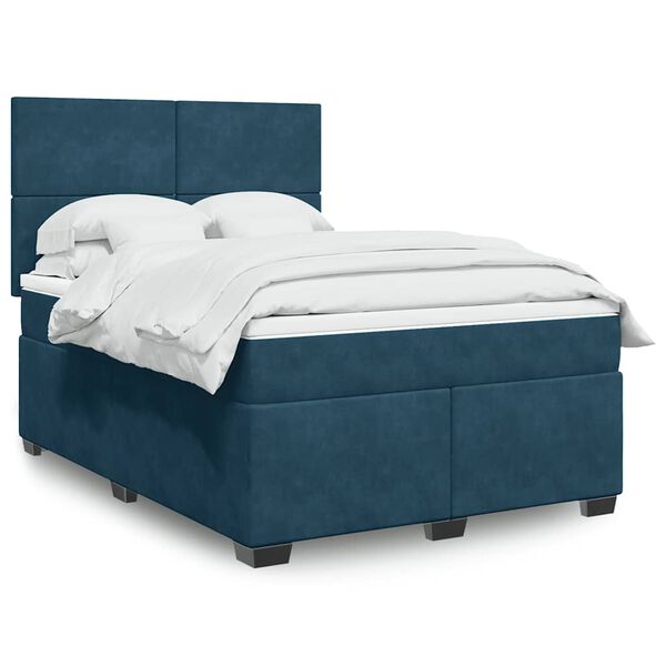 vidaXL Boxspringbett mit Matratze Blau 140x190 cm Samt