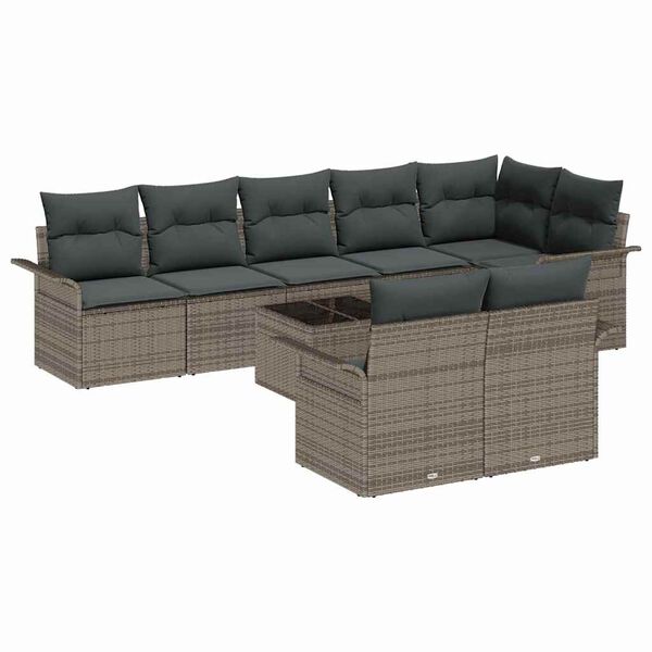 vidaXL Gartensofa-set mit Kissen 9 pcs Grau Poly-Rattan