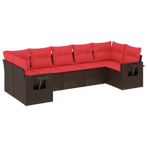 vidaXL 7-teiliges Gartensofa-Set mit Kissen, braun, Polyrattan