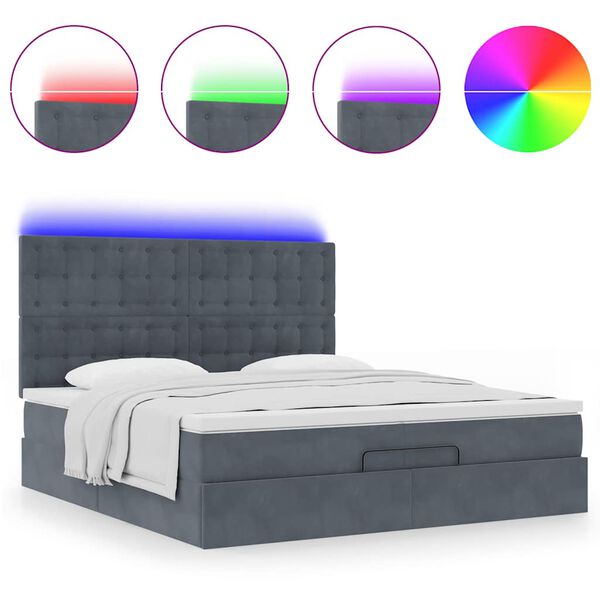 vidaXL Ottoman-Bett mit Matratzen & LEDs Dunkelgrau 200x200 cm Samt