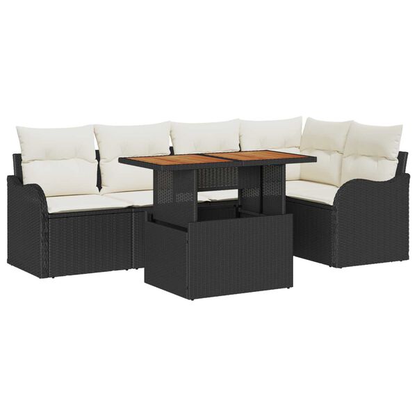 vidaXL Garten-Sofa-Set mit Speicher 6 pcs Schwarz Poly Rattan