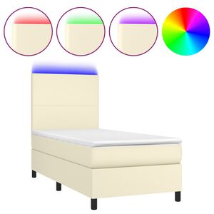 vidaXL Boxspringbett mit Matratze & LED Creme 90x200 cm Kunstleder
