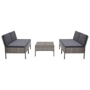 vidaXL 5-tlg. Garten-Sofagarnitur mit Auflagen Poly Rattan Grau