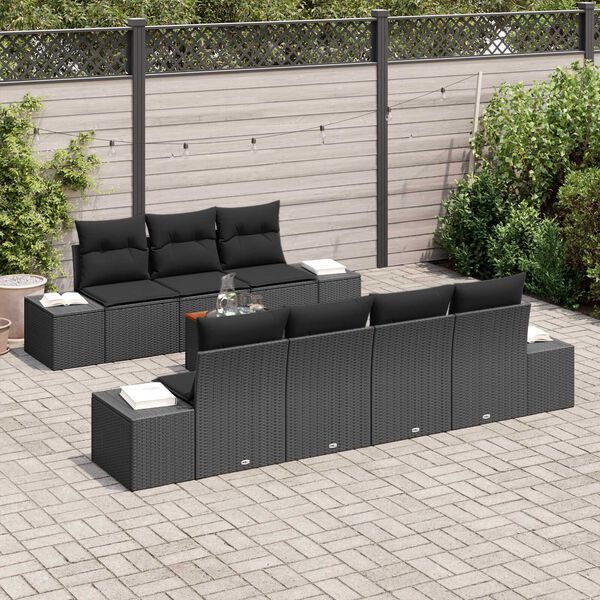 vidaXL Gartensofa-set mit Kissen 8 pcs Schwarz Poly-Rattan