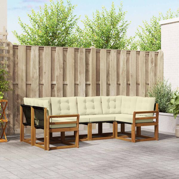 vidaXL Outdoor-Sofagarnitur mit Kissen 6 pcs Natur und Creme
