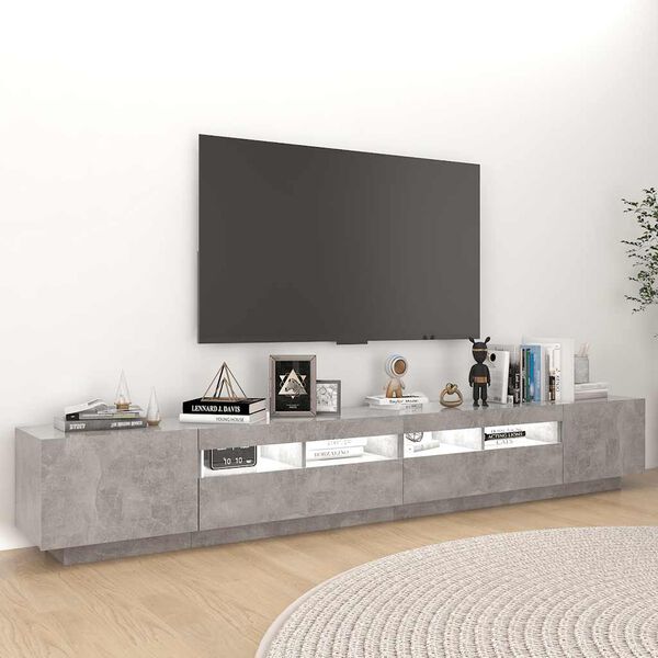 vidaXL TV-Schrank mit LED-Leuchten Betongrau 260x35x40 cm
