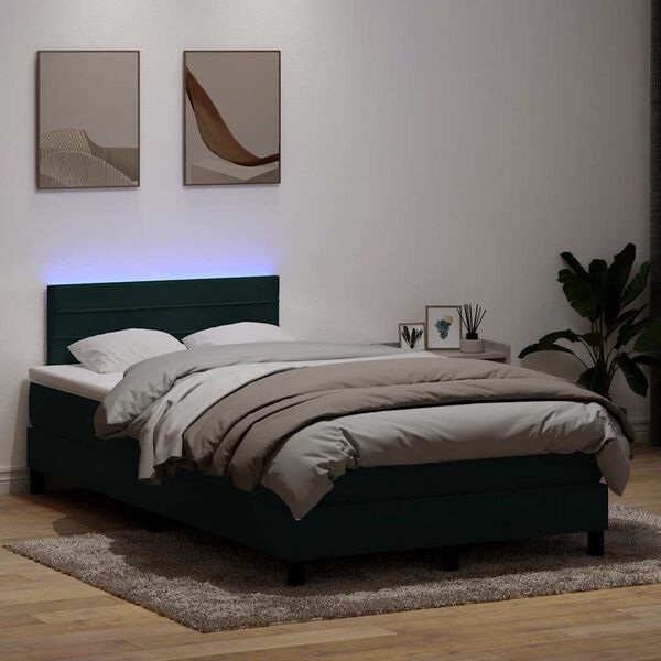 vidaXL Boxspringbett mit Matratze & LED Dunkelgr&uuml;n 120x220 cm Samt