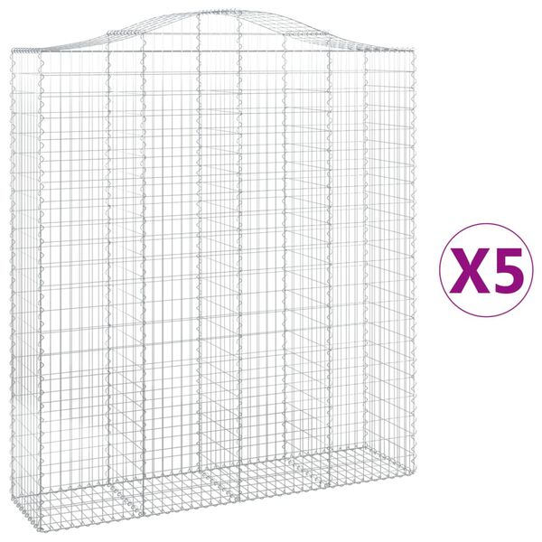 vidaXL Gabionen mit Hochbogen 5 Stk. 200x50x220/240cm Verzinktes Eisen