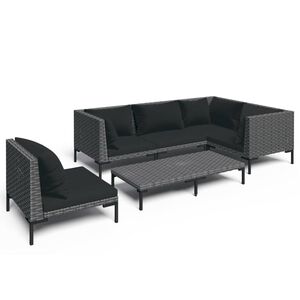 vidaXL 6-tlg. Garten-Lounge-Set mit Kissen Poly Rattan Dunkelgrau