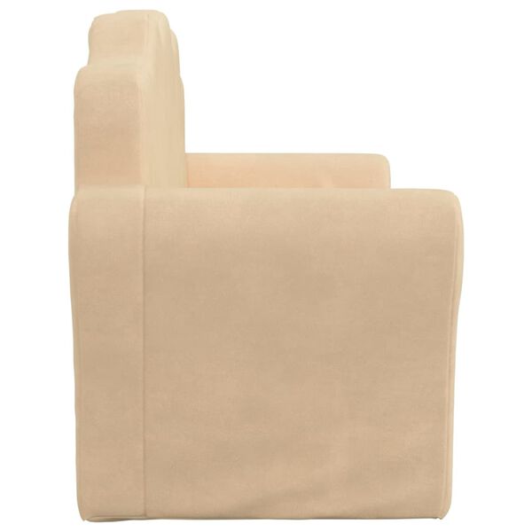 vidaXL 2-Sitzer Kindersofa mit Schlaffunktion Creme Weicher Pl&uuml;sch