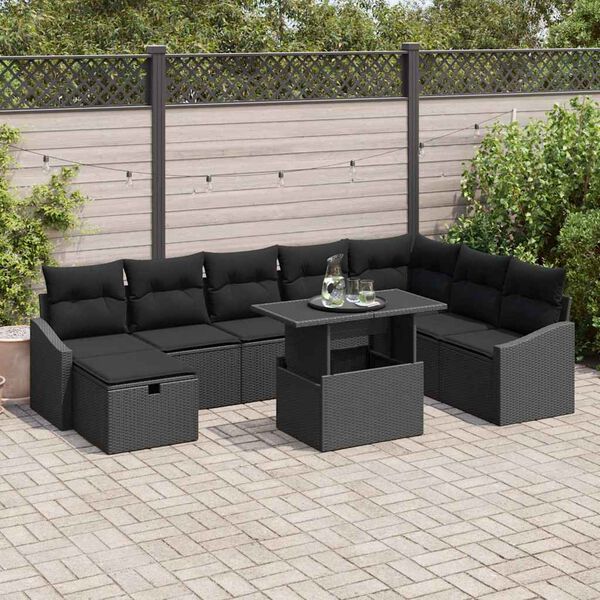 vidaXL Garten-Sofa-Set 9 pcs Schwarz Poly-Rattan