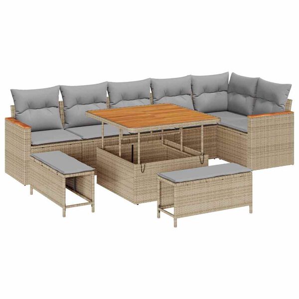 vidaXL Gartensofa-set mit Kissen 9 pcs Beige Poly Rattan
