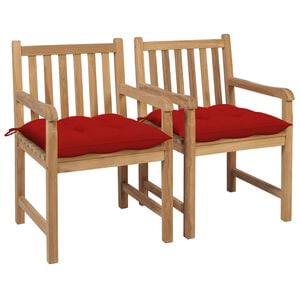 vidaXL Gartenst&uuml;hle 2 Stk. mit Roten Kissen Massivholz Teak