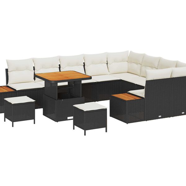 vidaXL Gartensofa-set mit Kissen 12 pcs Schwarz Poly Rattan