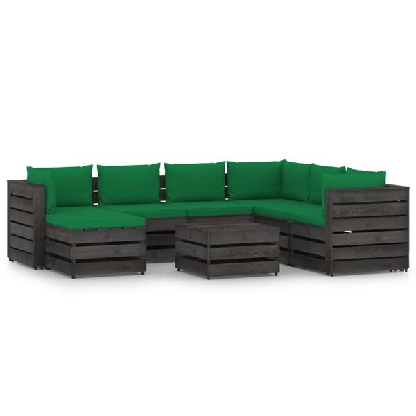 vidaXL 8-tlg. Garten-Lounge-Set mit Kissen Grau Impr&auml;gniertes Holz
