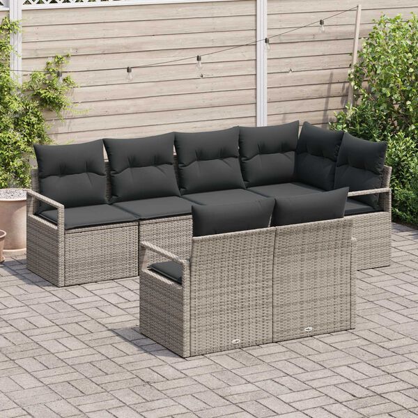 vidaXL Gartensofa-set mit Kissen mit Speicher 7 pcs Grau Poly-Rattan