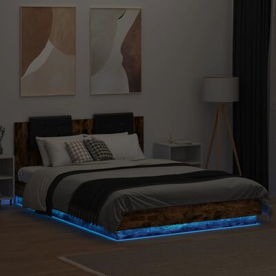 vidaXL Bettgestell mit Kopfteil & LED-Leuchten Räuchereiche 150x200 cm