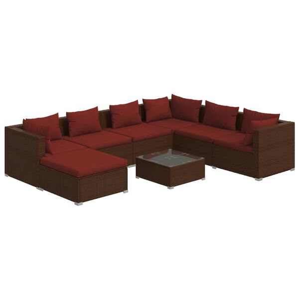 vidaXL 8-tlg. Garten-Lounge-Set mit Kissen Poly Rattan Braun