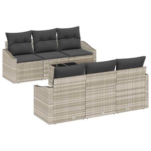 vidaXL Sofa Set mit Kissen mit Kissen 7 pcs Hellgrau Poly Rattan