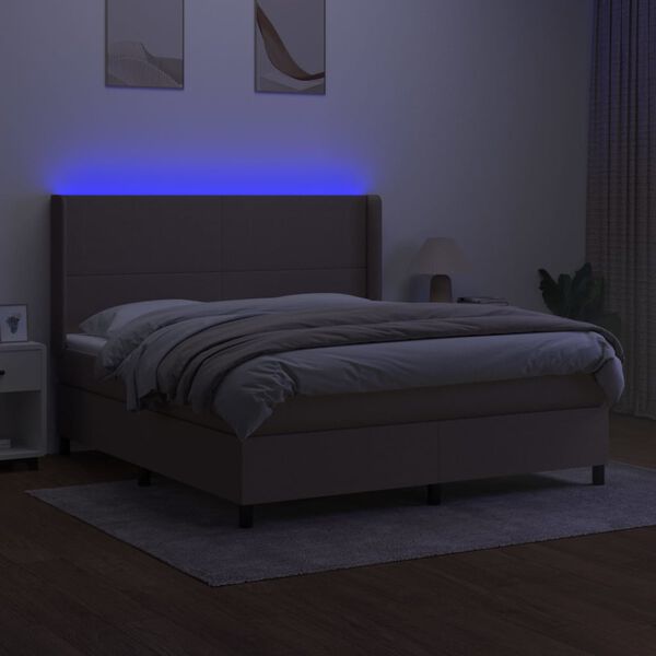 vidaXL Boxspringbett mit Matratze & LED Taupe 160x200 cm Stoff