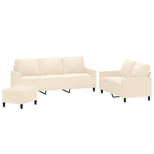 vidaXL 3-tlg. Sofagarnitur mit Kissen Creme Samt