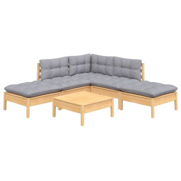 vidaXL 6-tlg. Garten-Lounge-Set mit Grauen Kissen Kiefernholz