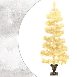 vidaXL Spiral-Weihnachtsbaum mit Beleuchtung und Topf Wei&szlig; 120 cm