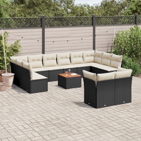 vidaXL 13-tlg. Garten-Sofagarnitur mit Kissen Schwarz Poly Rattan
