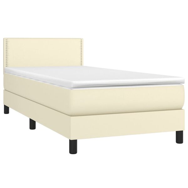 vidaXL Boxspringbett mit Matratze & LED Creme 100x200 cm Kunstleder