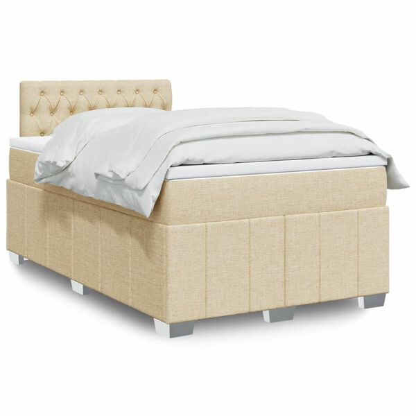 vidaXL Boxspringbett mit Matratze Creme 120x190 cm Stoff