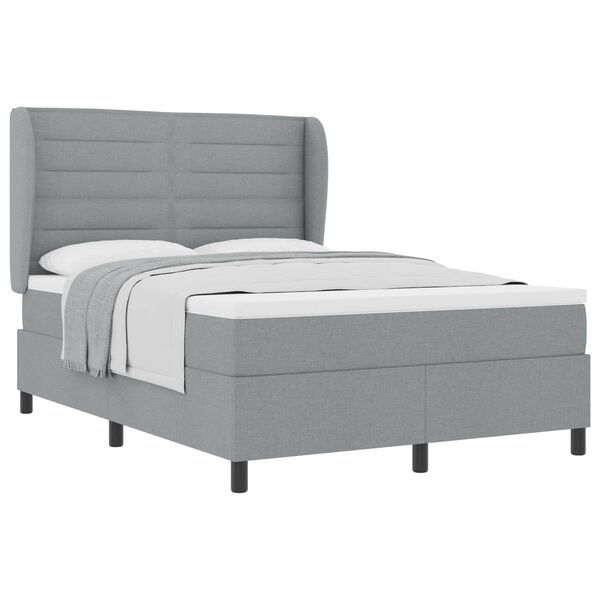 vidaXL Boxspringbett mit Matratze Hellgrau 140 x 190 cm Stoff