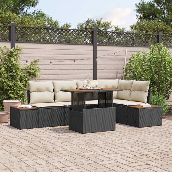 vidaXL Garten-Sofa-Set mit Speicher 6 pcs Schwarz Poly Rattan