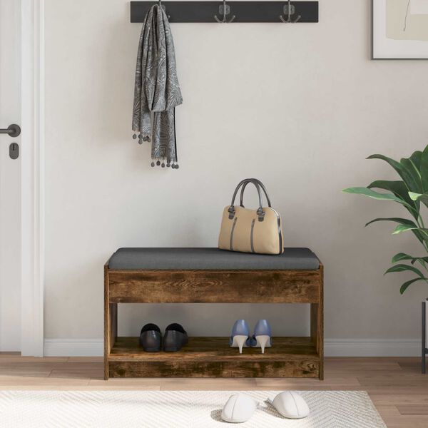 vidaXL Flurbank mit Kissen mit Regal Ger&auml;ucherte Eiche 83 x 38 x 45 cm