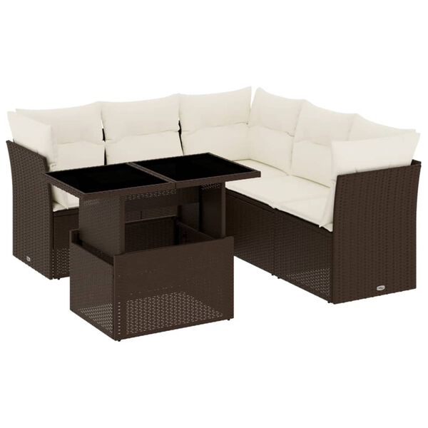 vidaXL 6-tlg. Garten-Sofagarnitur mit Kissen Braun Poly Rattan