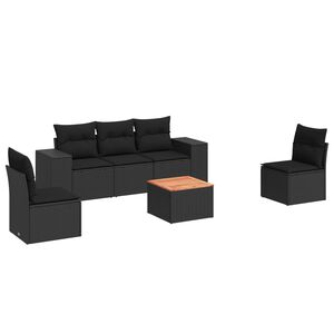 vidaXL 6-tlg. Garten-Sofagarnitur mit Kissen Schwarz Poly Rattan