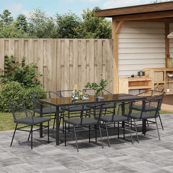 vidaXL Garten Essgruppe 9 pcs Schwarz Poly-Rattan