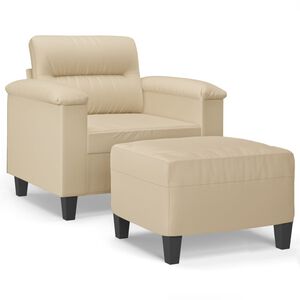 vidaXL Sessel mit Hocker Creme 60 cm Mikrofasergewebe
